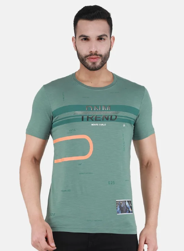Fashionable And Fashionable Men Green Printed T-Shirt
