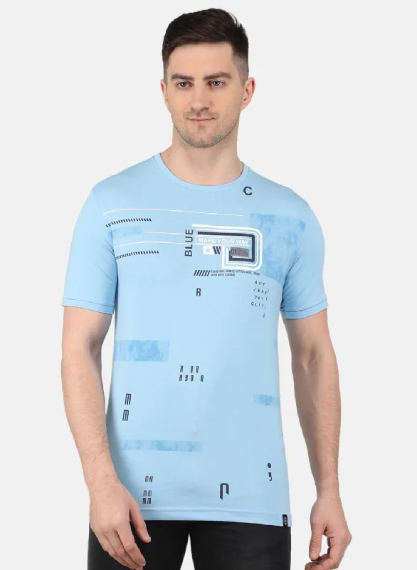 High Street Series Men Blue Printed T-Shirt