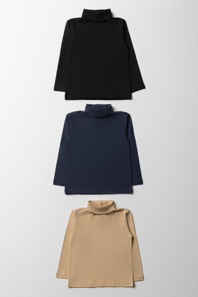 Celebrity Style 3 Pack Polonecks Black, Navy & Natural