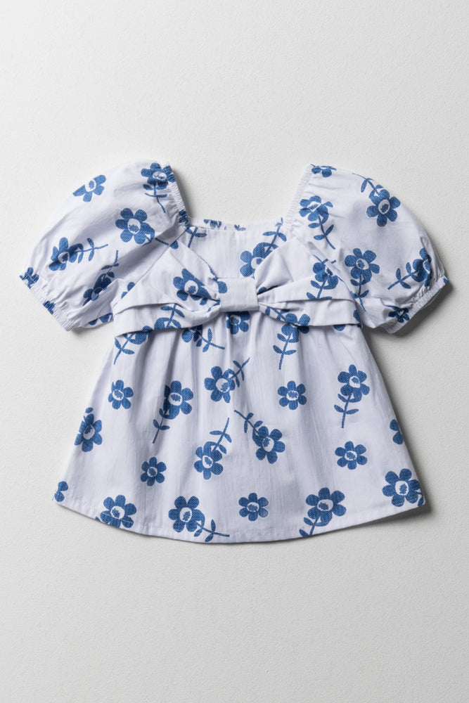 Sports And Leisure Floral Bow Top White & Blue