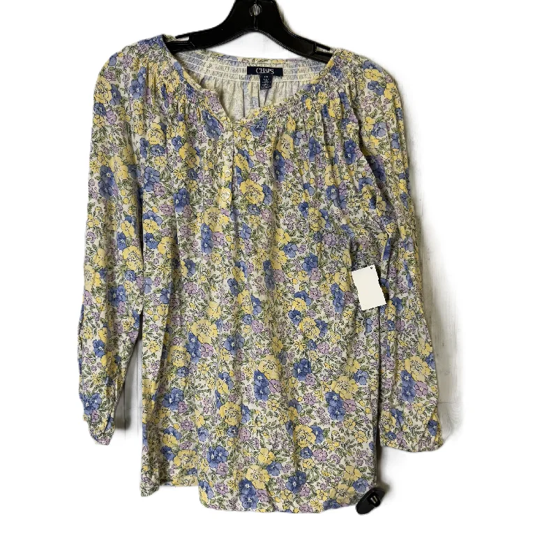 Exquisite Embroidery Top Long Sleeve By Chaps In Floral Print, Size: L