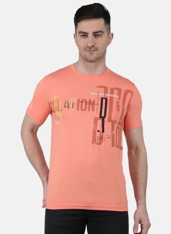 New Design Men Peach Printed T-Shirt