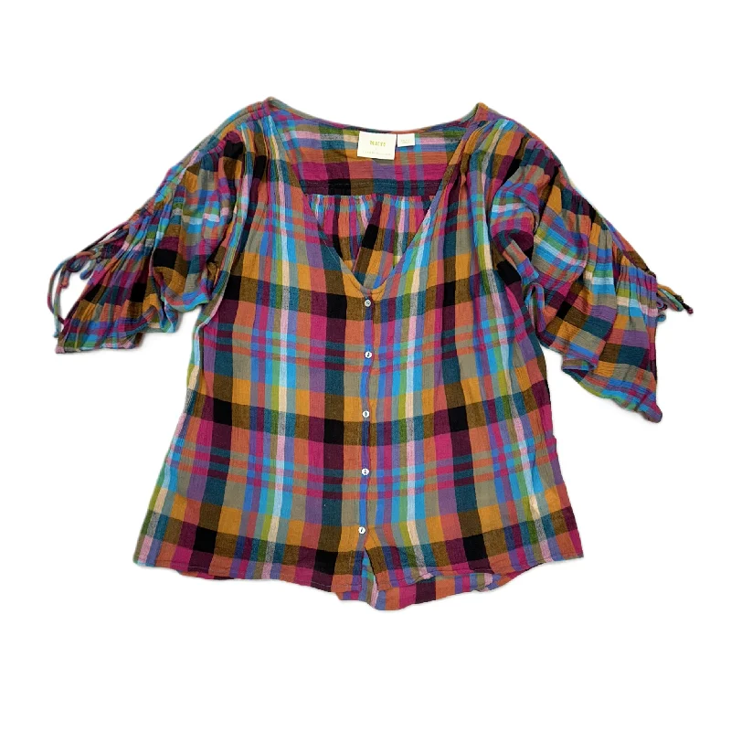 Classic And Versatile Top 3/4 Sleeve By Maeve In Plaid Pattern, Size: S