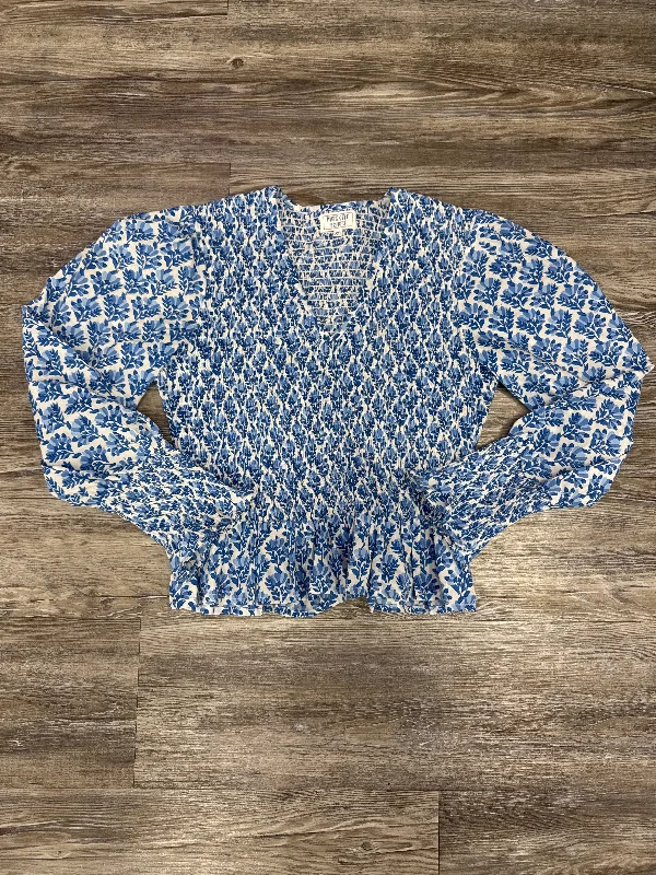 Body Design Top Long Sleeve By Cmb In Blue & White, Size: Xs