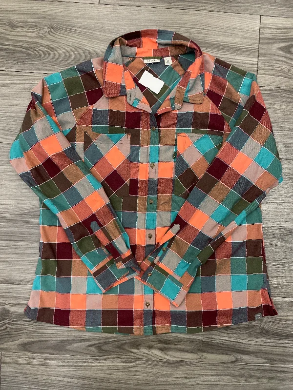 Trendy Comfort Top Long Sleeve By L.l. Bean In Plaid Pattern, Size: Xl