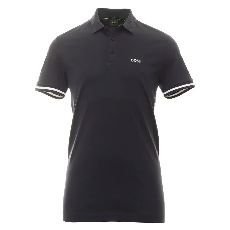 Warm Chic Hugo Boss Men's Navy Blue Paddy 1 Stretch Cotton Short Sleeve Polo T-Shirt