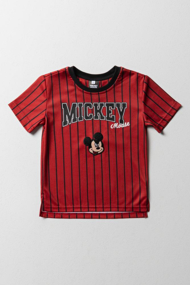 Sports Series Mickey Mouse Mesh Short Sleeve T-Shirt Red