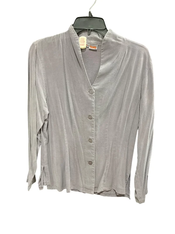 Relaxed Weekend Wear Top Long Sleeve By Tianello In Purple, Size: Xs