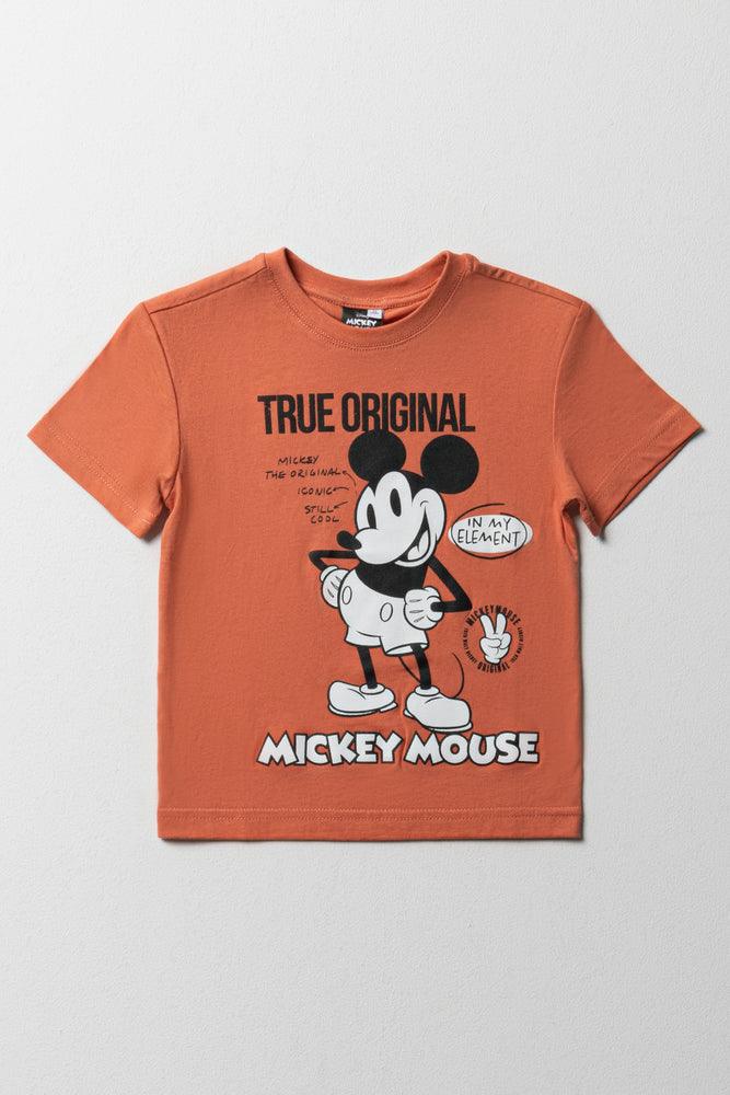 High Street Fashion Mickey Mouse Short Sleeve T-Shirt Orange