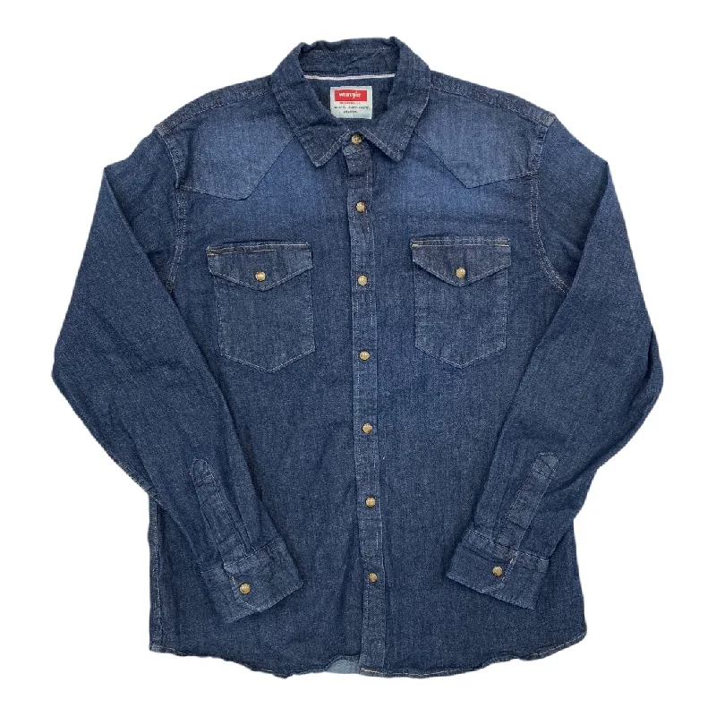 Elegant Outline Top Long Sleeve By Wrangler In Blue Denim, Size: L