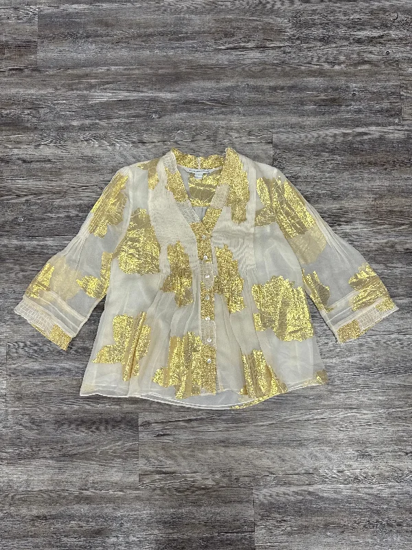 Elegant Dressing Top Long Sleeve By Diane Von Furstenberg In Gold, Size: S