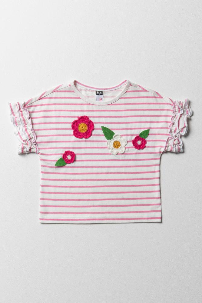 Layered Comfort Stripe Flower T-Shirt Red
