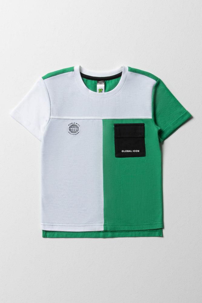 Minimal Style Colourblock Short Sleeve T-Shirt White & Green