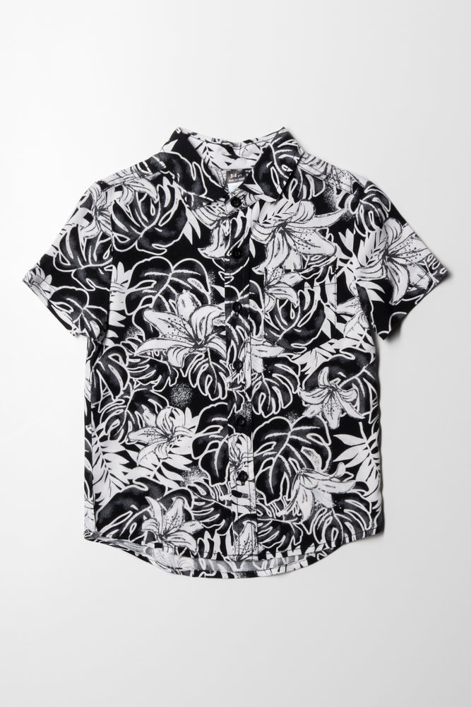 Girl Style Viscose Resort Shirt Palms Black And White
