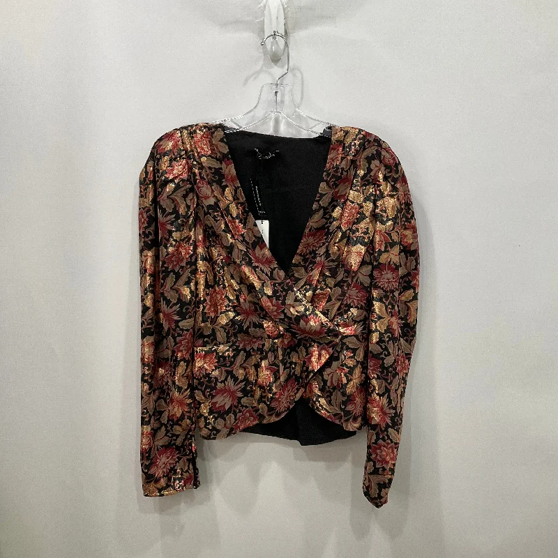 French Style Top Long Sleeve By Express In Black & Gold, Size: S