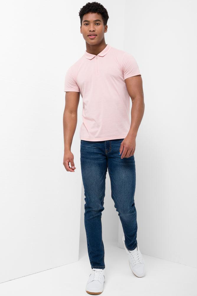 Nightclub Style Zip Short Sleeve Golfer Pink