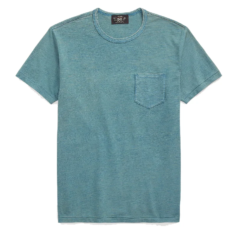Breezy Outfits RRL by Ralph Lauren Indigo Jersey Pocket T-Shirt Washed Blue Indigo