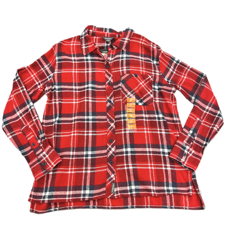 Slim Fit Top Long Sleeve By Eddie Bauer In Plaid Pattern, Size: M