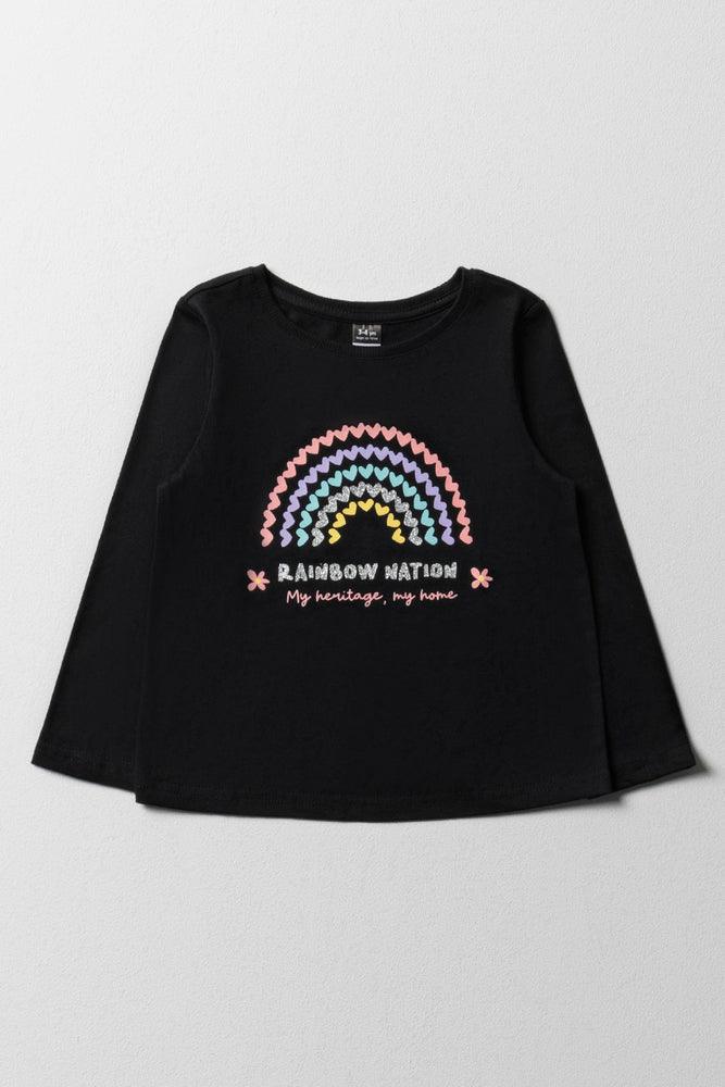 Designer Style Glitter Long Sleeve T-Shirt Black