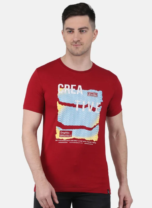 Quality Tailoring Men Maroon Printed T-Shirt