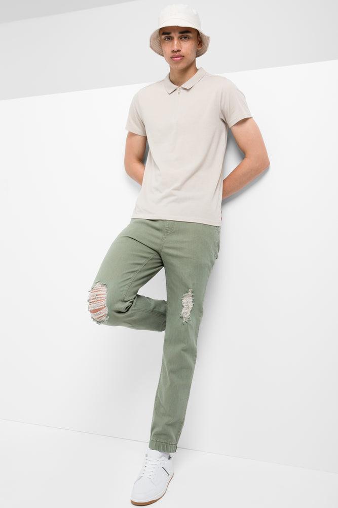 Elegant Style Zip Short Sleeve Golfer Natural
