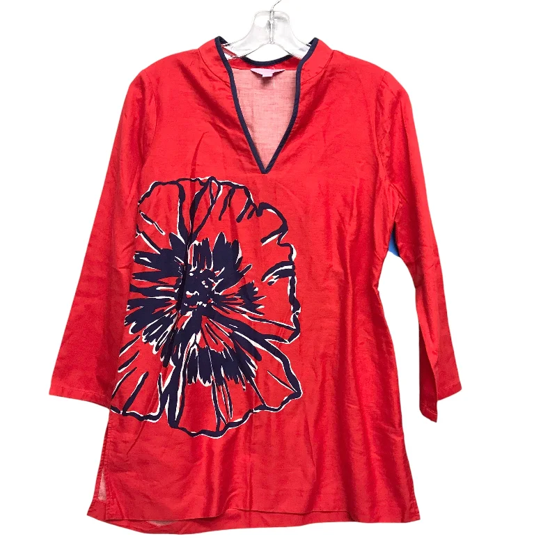 Elegant Casuals Top Ls Designer By Lilly Pulitzer In Red, Size:S