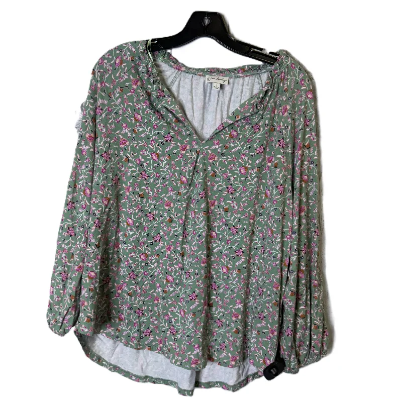 Elegant Wear Top Long Sleeve By Wonderly In Green, Size: L