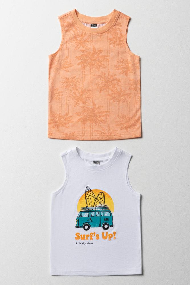 Must-have For Fashion 2 Pack Surf Sleeveless T-Shirts White & Orange