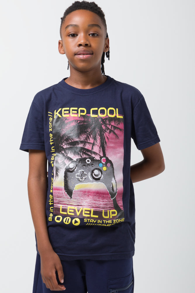 Knowledge And Elegance 'Ss Printed T-Shirt Navy