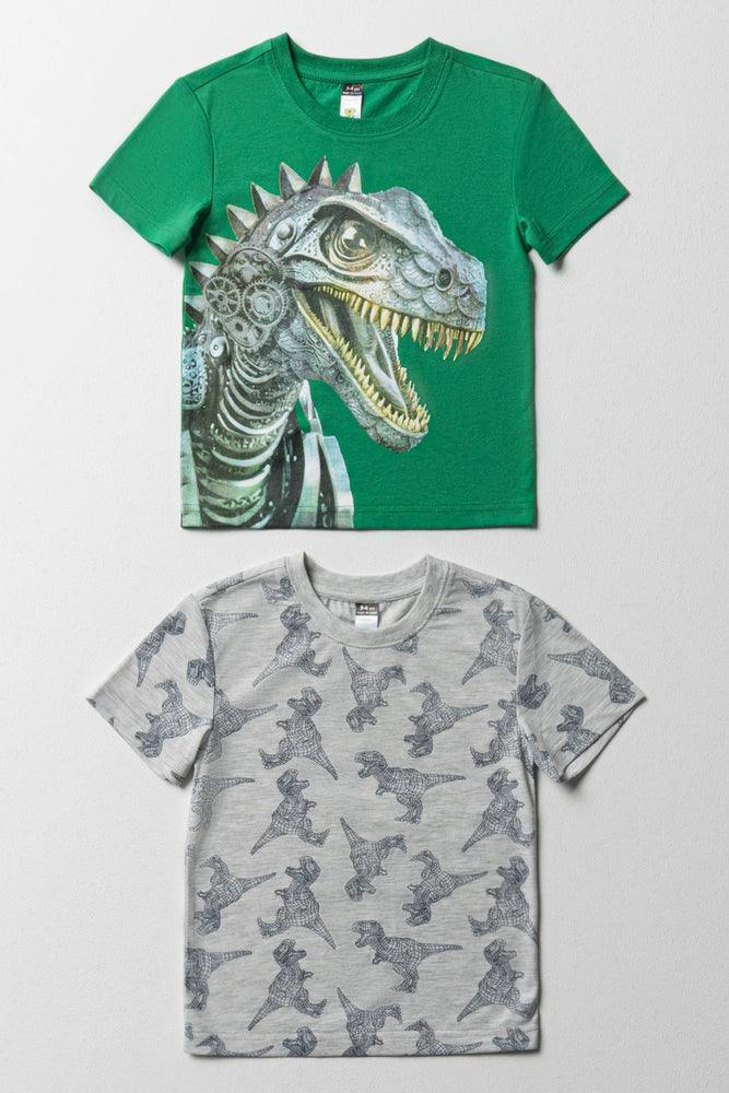 Light Fit 2 Pack Dinosaur Short Sleeve T-Shirts Grey & Green