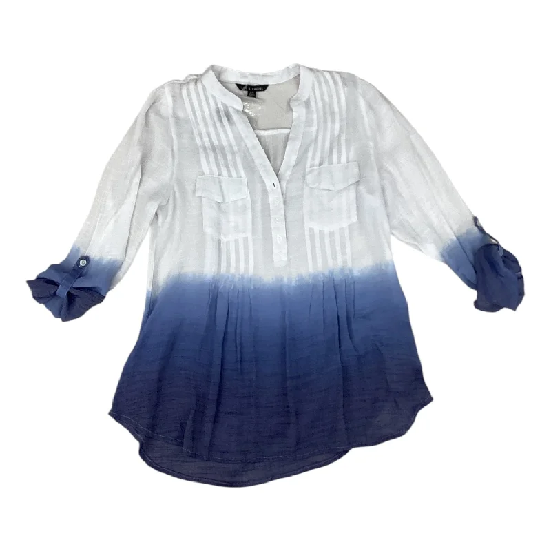 Cozy Fit Wear Top Long Sleeve By Zac And Rachel In Blue & White, Size: L