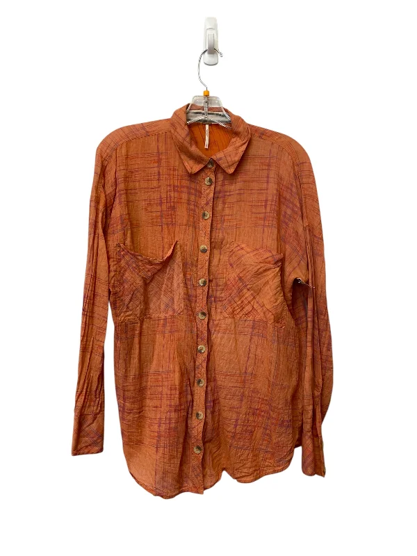 Stylish Jackets Top Long Sleeve By Free People In Orange, Size: M