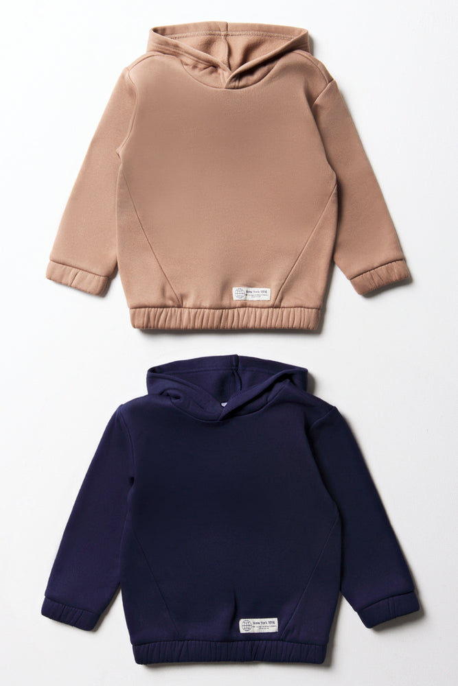 Knitted Design 2 Pack Hoodies Navy & Natural