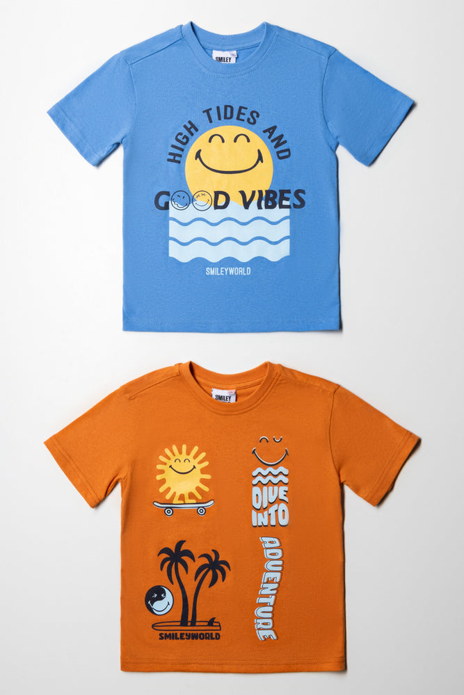 Floral Prints SmileyWorld 2 Pack T-Shirts Blue And Orange