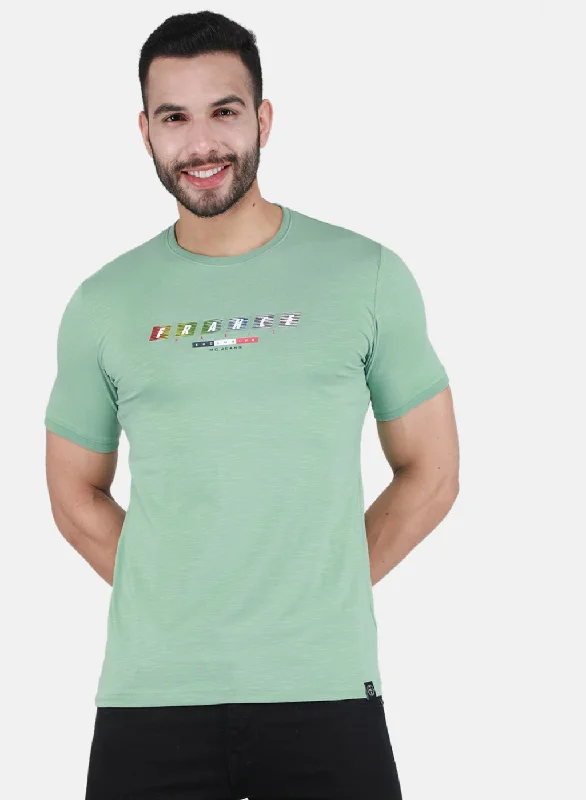 Soft Fashion Men Green Printed T-Shirt
