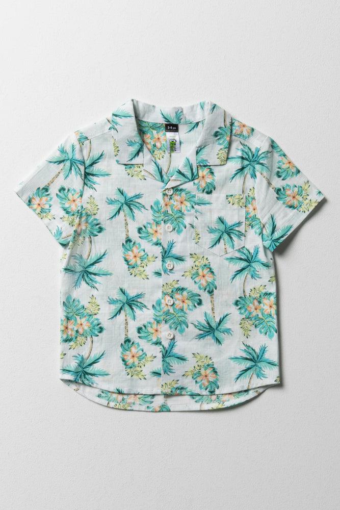 Soft Textures Palm Tree Short Sleeve Shirt White