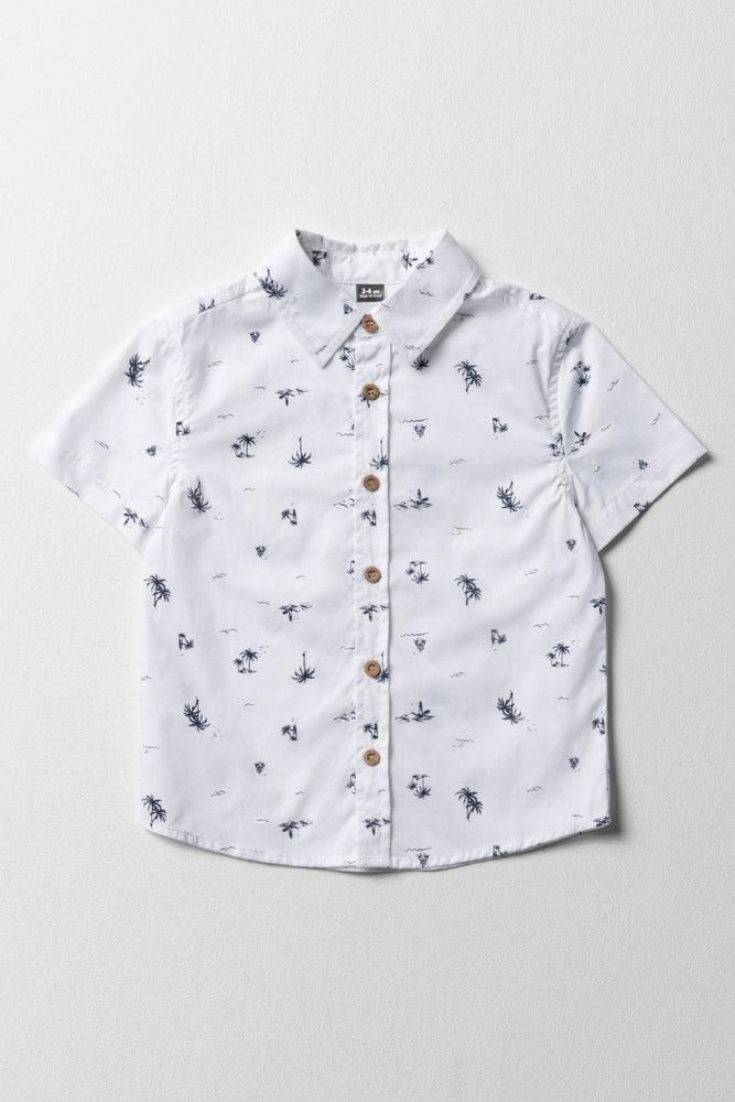 High-end Wear Tropical Short Sleeve Shirt Navy & White