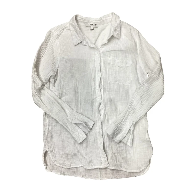 Embroidered Letters Top Long Sleeve By Anne Klein In White, Size: S