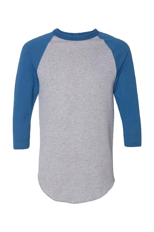 Light And Breathable Augusta Sportswear Mens Raglan 3/4 Sleeve Crewneck T-Shirt - Heather Grey/Royal Blue