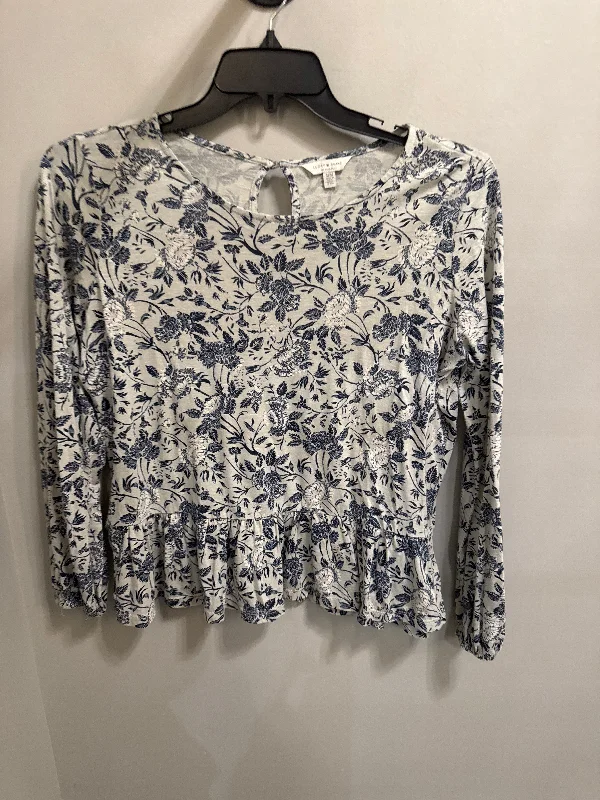 Breathable Design Top Long Sleeve By Lucky Brand In Blue & Grey, Size: M