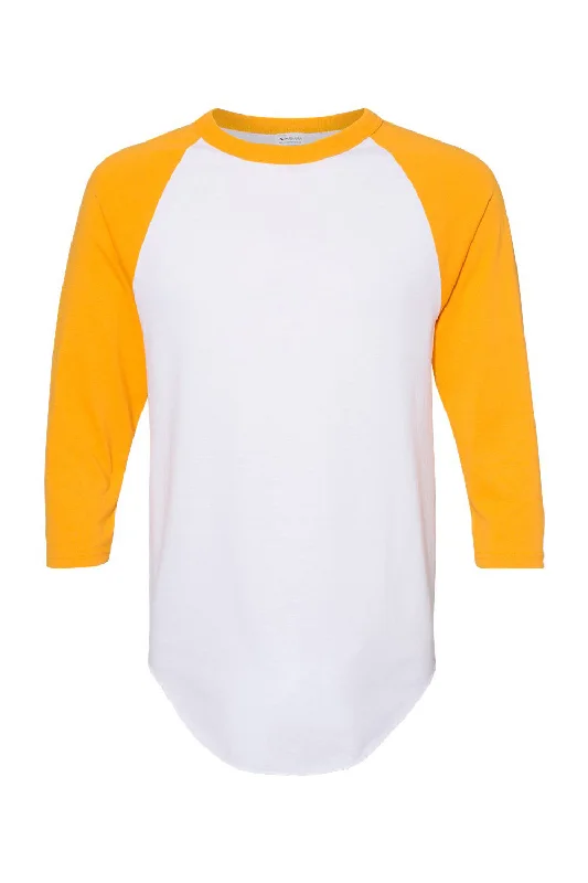 Free And Casual Augusta Sportswear Mens Raglan 3/4 Sleeve Crewneck T-Shirt - White/Gold