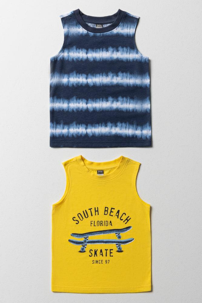 Celebrity Picks 2 Pack Skate Sleeveless T-Shirts Yellow & Navy