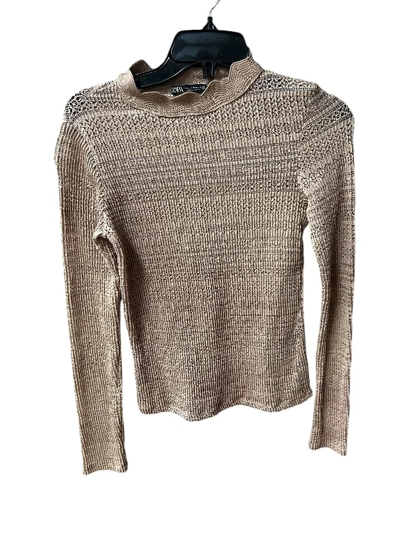 Easygoing Outfits Top Long Sleeve By Zara In Tan, Size: M