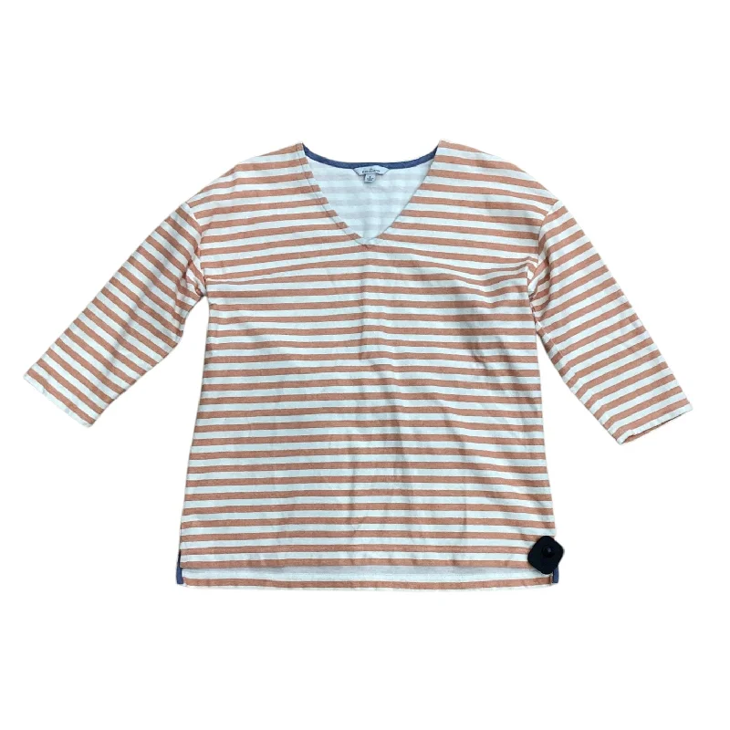 Carefree Top 3/4 Sleeve By L.l. Bean In Orange & White, Size: S