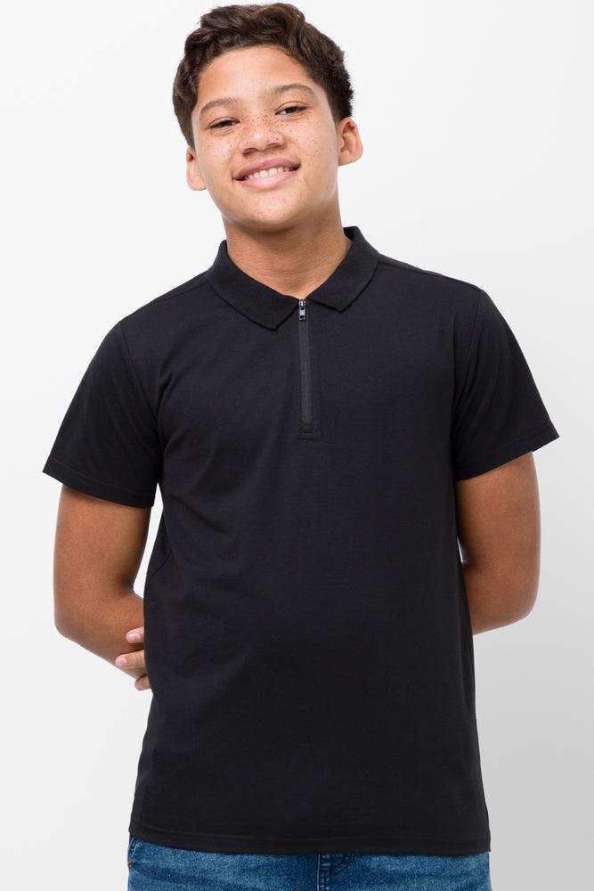 Comfortable Fashion Zip Up Short Sleeve Golfer Black