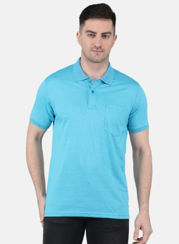Minimalism Men Blue Solid T-Shirt