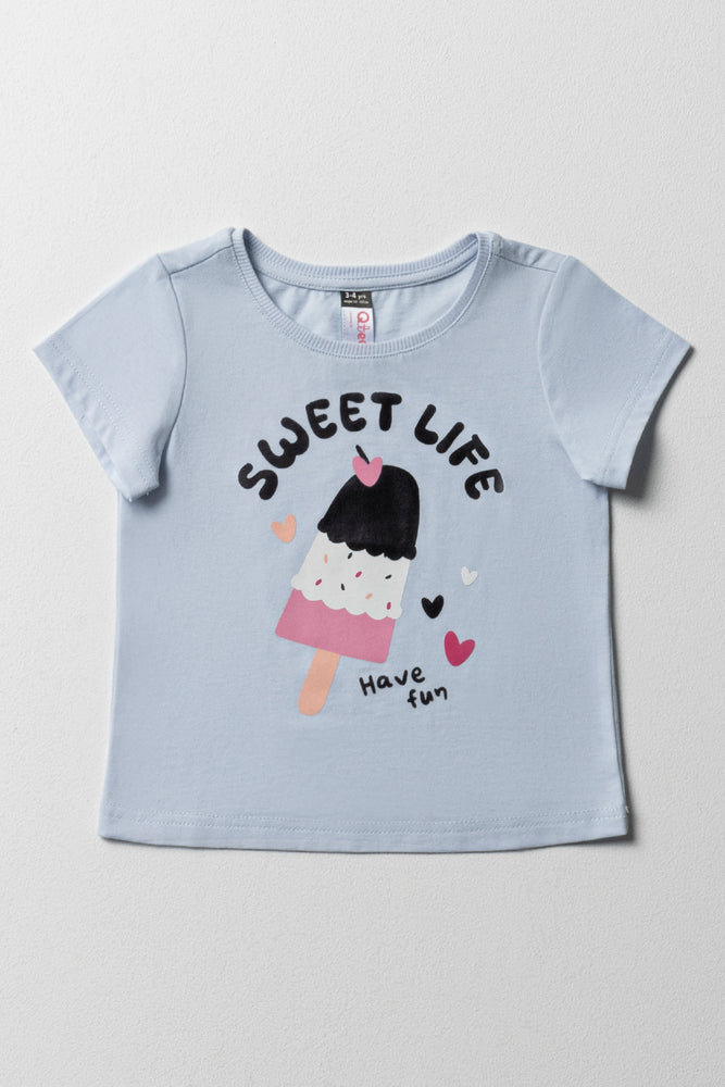 Thin Design Short Sleeve T-Shirt Sweet Life Light Blue