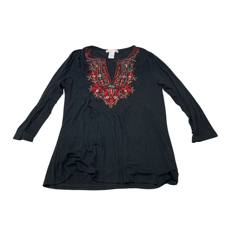 Trendy Traveler Top Long Sleeve By Design History In Black & Red, Size: L