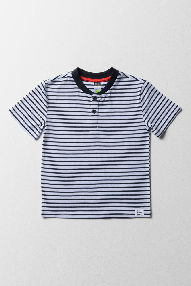 Cozy Fashion Trends Stripe Henley Short Sleeve T-Shirt Navy