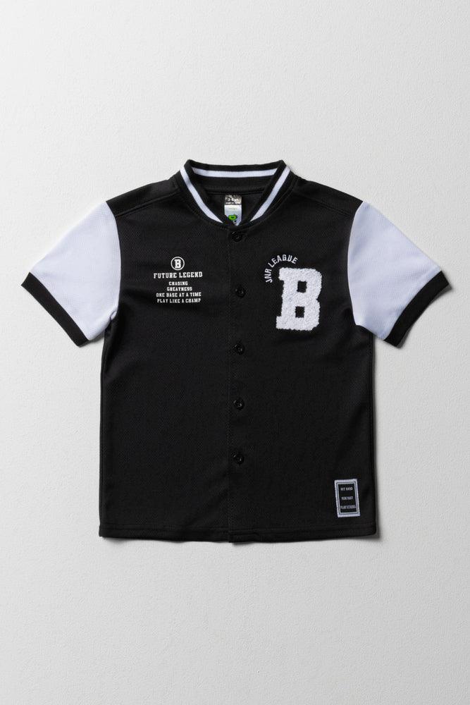Simple Style Baseball Button Through T-Shirt Black & White